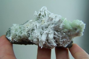 Laumontite on Prehnite from Paterson, New Jersey