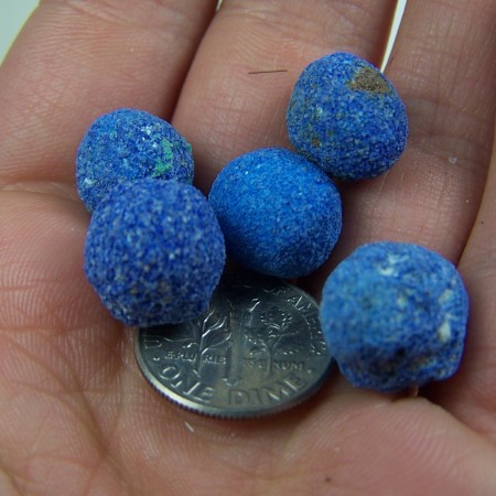 (5) Azurite “blueberries” from La Sal, Utah