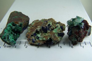 (3) Azurite, Malachite, & Azurite after Malachite specimens from Ojuela Mine, Mapimi, Durango, Mexico