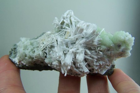 Laumontite on Prehnite from Paterson, New Jersey