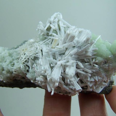 Laumontite on Prehnite from Paterson, New Jersey