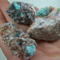 (3) Selenite over Rosasite on Dolomite from Bou Bekker, Morocco