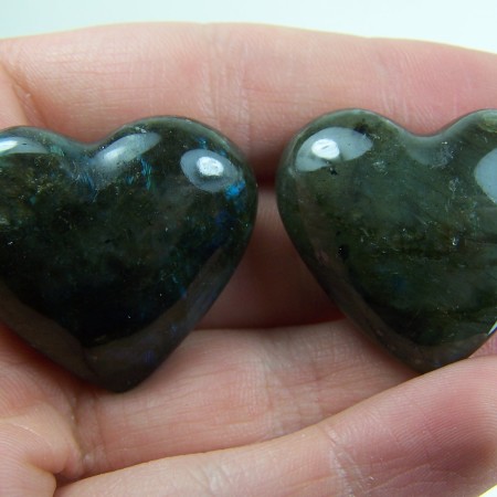 (2) Labradorite carved hearts from Madagascar