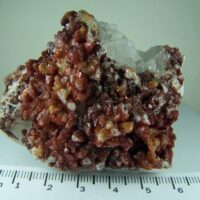 Hematite coated Calcite on Quartz from Morocco