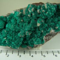 Dioptase with Calcite on matrix from Tsumeb Mine, Tsumeb, Otjikoto Region, Namibia