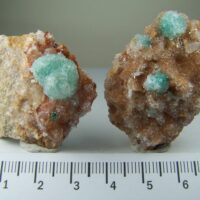 (2) Selenite on Rosasite on Dolomite specimens from Bou Bekker, Touissit Morocco