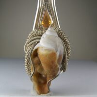 Fire Opal and druze Quartz shell pendant from India