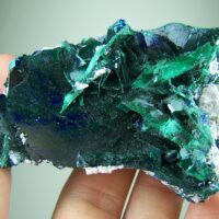 Malachite after Azurite, with Azurite specimen  from Milpillas Mine, Sonora, Mexico